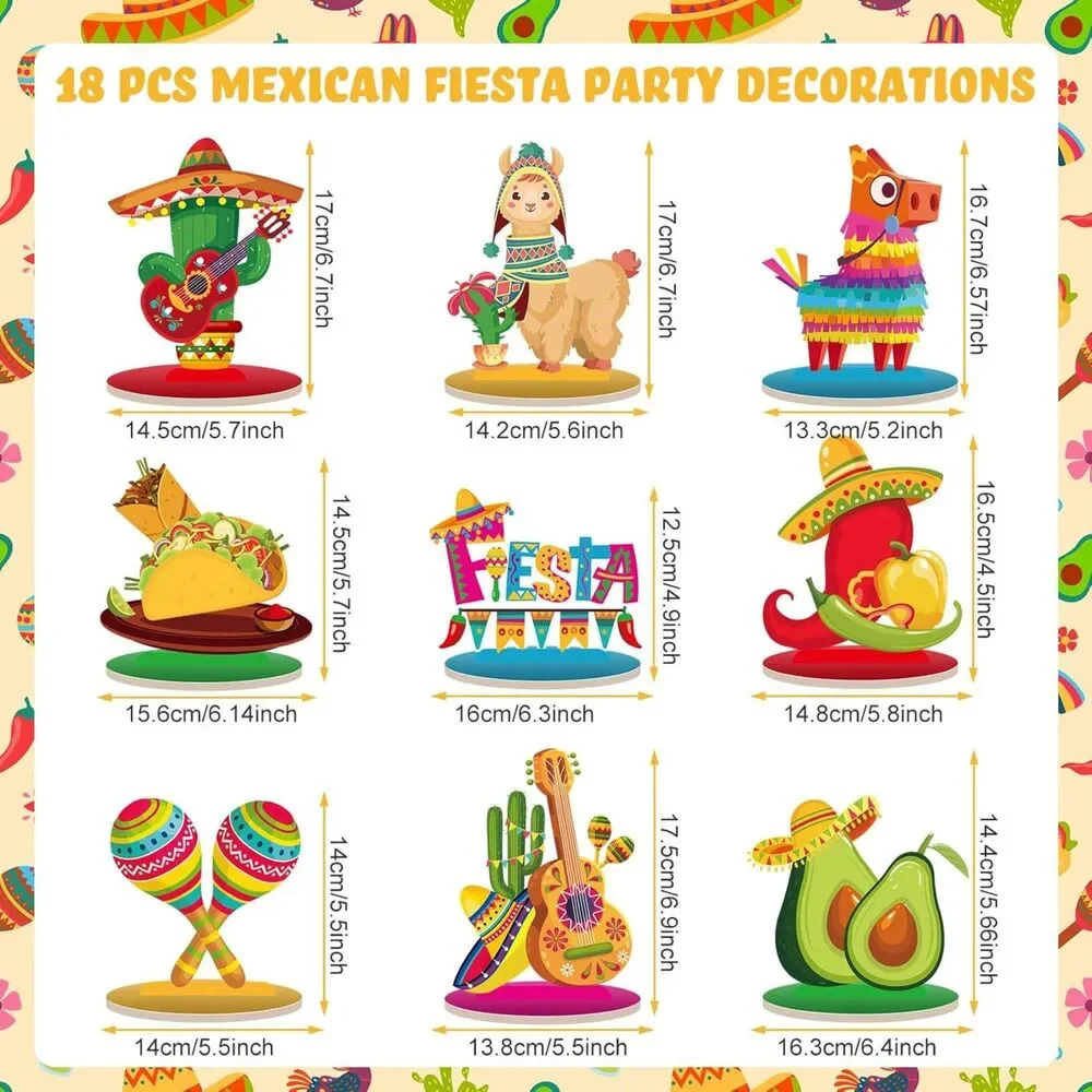 18 Pcs Fiesta Party Decorations, Mexican Centerpieces for Tables